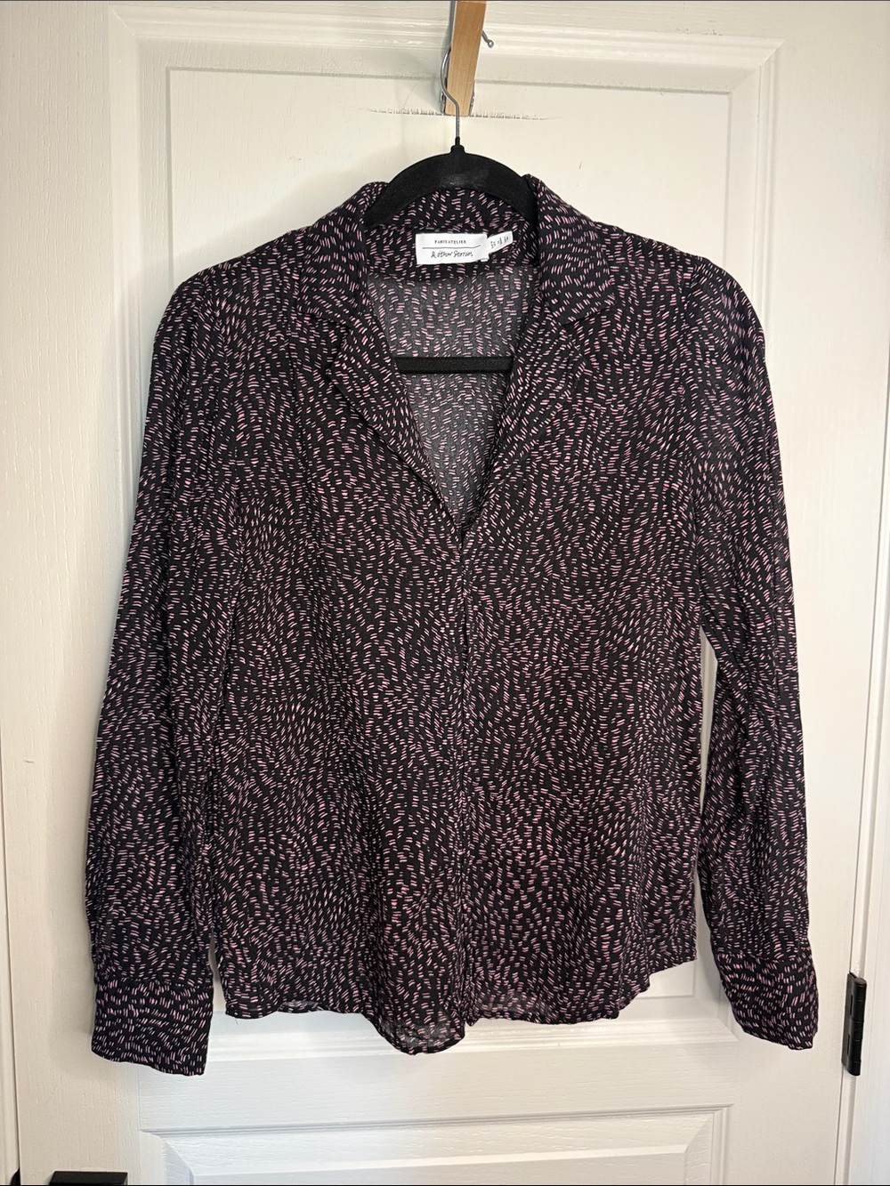 & Other Stories Black Blouse with Pink Dash Print